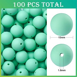 Honeyhandy 100Pcs Silicone Beads Round Rubber Bead 15MM Loose Spacer Beads for DIY Supplies Jewelry Keychain Making, Medium Aquamarine, 15mm