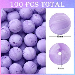 Honeyhandy 100Pcs Silicone Beads Round Rubber Bead 15MM Loose Spacer Beads for DIY Supplies Jewelry Keychain Making, Lilac, 15mm