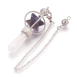 Honeyhandy Natural Amethyst Dowsing Pendulum Big Pendants, with Platinum Tone Brass Findings, Merkaba Star, 257mm, Hole: 2mm