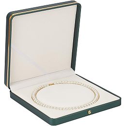 FINGERINSPIRE 19cm Square PU Leather Pearl Necklace Box Luxury Soft Touch Claimond Veins Lining Necklace Box Jewelry Storage Gift Case Dark Green Wedding Jewelry Organizer Display Case for Pendant