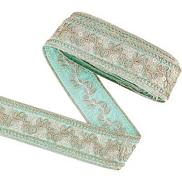 FINGERINSPIRE 5 Yard 1.6 inch Turquoise Bohemian Embroidery Floral Ribbon Polyester Lace Trim Wire and Sequins Flower Pattern Woven Trim Ethnic Style Jacquard Ribbon for Clothing Decor