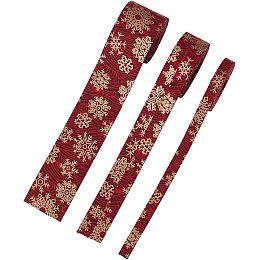 SUPERFINDINGS 6M 3 Sizes Christmas Ribbons Dark Red Double Face Printed Polyester Ribbons Flat with Hot Stamping Snowflake Pattern Wrapping Ribbons for Sewing Craft Gift Package