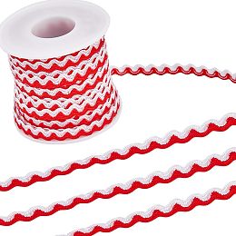 GORGECRAFT 17.5 Ydsx 8mm Wave Bending Fringe Trim Rick Rack Trim Red White RIC Rac Woven Braided Fabric Ribbon for DIY Sewing Crafts Wedding Dress Embellishment Lace Party Gift Wrapping