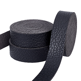 PandaHall Elite 0.8" Black PU Leather Strap, 6.5 Yards Textured Flat Faux Leather Strips Long Single Face Leather Watch Straps for Belts Bracelet Pet Collars Crafts, 2.19 Yards(2m)/Roll, 3 Rolls