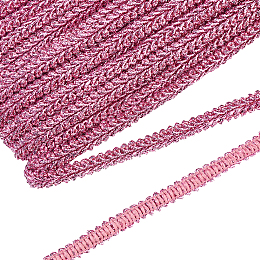 FINGERINSPIRE Sparkle Metallic Polyester Braided Lace Trim, Sewing Centipede Lace Ribbon, for Clothes Accessories and Curtains Accessories, Hot Pink, 3/8 inch(10mm), about 27.34 Yards(25m)/Card