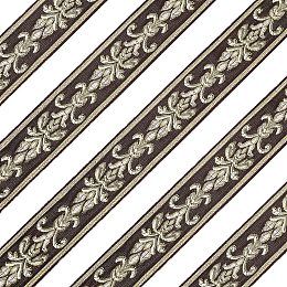 FINGERINSPIRE 27 Yard 1.18 Inch Vintage Jacquard Ribbon Coconut Brown Jacquard Trim Emobridered Woven Trim Gold Floral Webbing Ribbon for DIY Clothing Accessories Embellishment Decorations