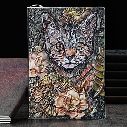 Honeyhandy 3D Embossed PU Leather Notebook, A5 Cat & Flower Pattern Journal, for School Office Supplies, Multi-color, 215x145mm