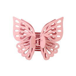 Honeyhandy Large Frosted Butterfly Hair Claw Clip, Plastic Hollow Butterfly Ponytail Hair Clip for Women, Pink, 120x130mm