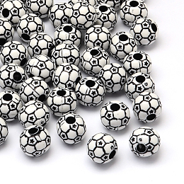 Honeyhandy FootBall/Soccer Ball Craft Style Acrylic Beads, Sports Beads, Black, 12mm, Hole: 4mm, about 580pcs/500g