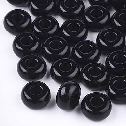 Honeyhandy Opaque Acrylic European Beads, Large Hole Beads, Rondelle, Black, 13x7mm, Hole: 5mm, about 700pcs/500g