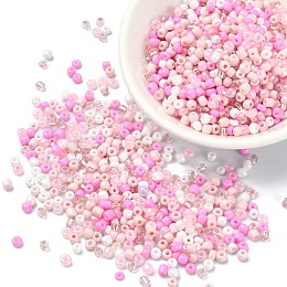 Honeyhandy Opaque & Transparent Inside Colours Glass Seed Beads, Round Hole, Round, Pearl Pink, 3x1.5~2.5mm, Hole: 0.8mm