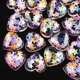 Honeyhandy Resin Cabochons, with Paillette, Heart, Colorful, 15.5x16x6mm