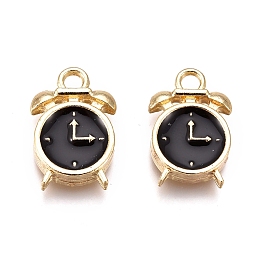 Honeyhandy Alloy Enamel Pendants, Clock, Golden, Black, 16x10.5x3mm, Hole: 2mm