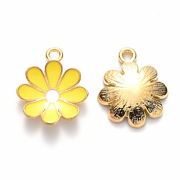 Honeyhandy Alloy Enamel Pendants, Flower, Light Gold, Yellow, 19x16x3.5mm, Hole: 1.8mm