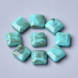 Honeyhandy Acrylic Beads, Imitation Gemstone, Faceted, Square, Dark Turquoise, 15.5x15.5x7.5mm, Hole: 1.6mm