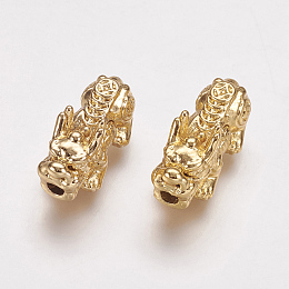 Honeyhandy Real 24K Gold Plated Alloy Beads, Pixiu with Chinese Character Cai, Long-Lasting Plated, 20x9x9mm, Hole: 2.5mm