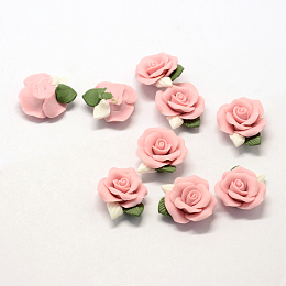 Honeyhandy Handmade Porcelain Cabochons, China Clay Beads, Flower, Pink, 23~25x20.5~21x10~11mm