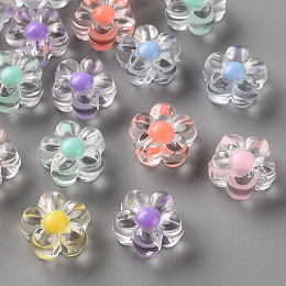 Honeyhandy Transparent Acrylic Beads, Bead in Bead, Flower, Mixed Color, 12x12.5x6mm, Hole: 2.5mm