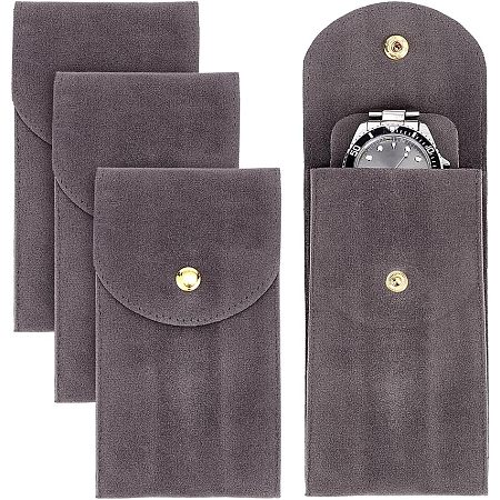 NBEADS 4 Pcs Slate Gray Velvet Watch Pouch, Single Watch Storage Bag Watch Travel Case Portable Watch Organizer with Flip Cover for Watch Ring Jewelry Coins, 5.12×2.83 Inch