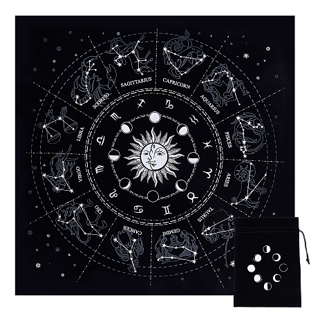 CREATCABIN Altar Cloth Moon Phases Sun Celestial Constellation Tarot Deck Spiritual Tapestry Tablecloth Sacred Cloth Astrology with Tarot Card Bag for Divination Witchcraft Pagan 19.37 x 19.37 Inch