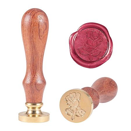 PandaHall Elite Rose Flower Wax Seal Stamp with Wooden Handle Removable Vintage Retro Sealing Stamp for Embellishment of Envelopes, Invitations, Wine Packages, Gift Packing