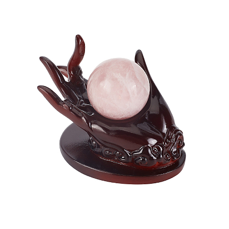 AHANDMAKER Buddha Hand Shaped Crystal Ball Display Stand, Brown Sphere Ball Base Resin Crystal Ball Holder Bracket Gemstone Small Tray for Display Small Collection Stone Figurines Home Office Decor