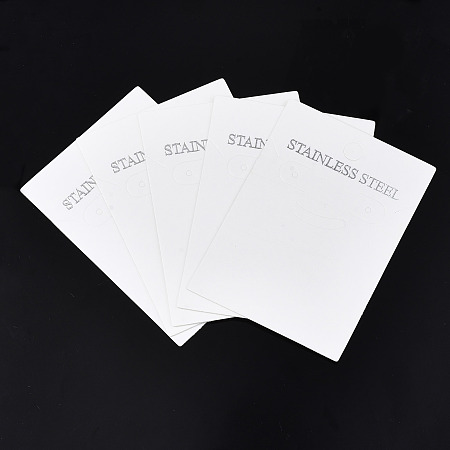 Honeyhandy Cardboard Ear Stud Display Cards, Rectangle with Word Stainless Steel, White, 8.4x6x0.04cm