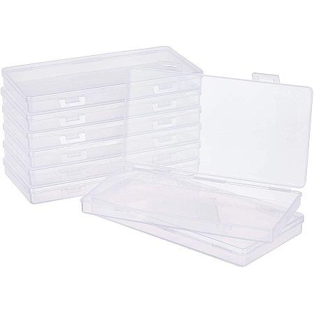 BENECREAT 8 Pack 6.5x3.5x0.6 Inch Rectangle Clear Plastic Storage Box with Double Hinged Lids for Photo, Pencil, Craft Tools, and Other Small Accessories
