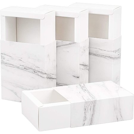 BENECREAT 16 Pack Marble White Kraft Paper Drawer Box 4x3.5x1.5 Inches Rectangle Gift Wrapping Boxes Soap Jewelry Candy Packaging Box for Wedding Birthday Party Favors
