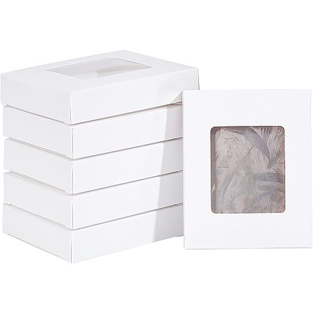 BENECREAT 30Packs 3.9x3.2x0.8inch Clear PVC Window Gift Boxes, Rectangle White Kraft Paper Present Boxes for Fake Nails, Mini Crafts, Jewelry Necklace Display