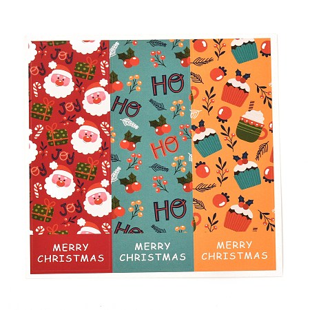 Arricraft Christmas Themed Coated Paper Sealing Stickers, Rectangle with Word Merry Christmas, for Gift Packaging Sealing Tape Decoration, Colorful, 95x100x0.2mm, Sticker: 90x30mm