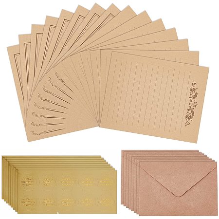 CRASPIRE 90pcs Paper and Envelopes Set 30pcs Retro Parchment Paper Letter Writing 30pcs Envelopes, 30pcs Self Adhesive Stickers for Wedding Invitations Letter Greeting Cards Party Christmas Birthday