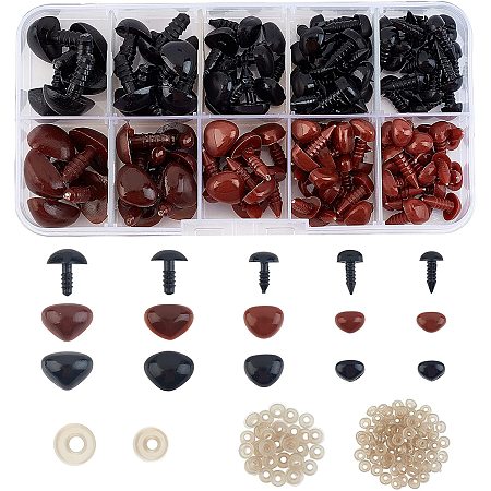 SUPERFINDINGS About 130Pcs 5 Sizes Plastic DIY Dog Nose 2 Color Safety Triangle Nose DIY Craft Noses for Bear, Doll, Dog, Puppet, Plush Animal Making and DIY Craft