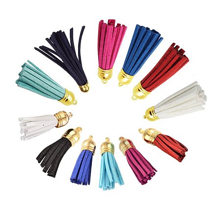 ARRICRAFT Mixed Colors 38~65mm Suede Tassels for Keychain Cellphone Straps Jewelry Charms 24 pcs Leather Tassels DIY Accessories with Golden CCB Cap