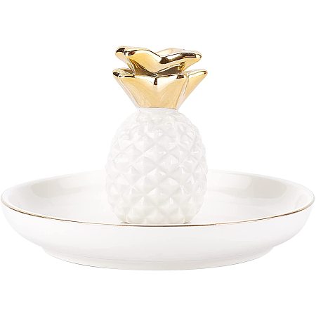Arricraft Porcelain Jewelry Tray Pineapple Decorative Ceramic Trinket Dish Ring Holder Jewelry Dish Jewelry Organizer for Small Jewelries Rings Necklaces Women Girls Gift White 4.5x4.5x3in