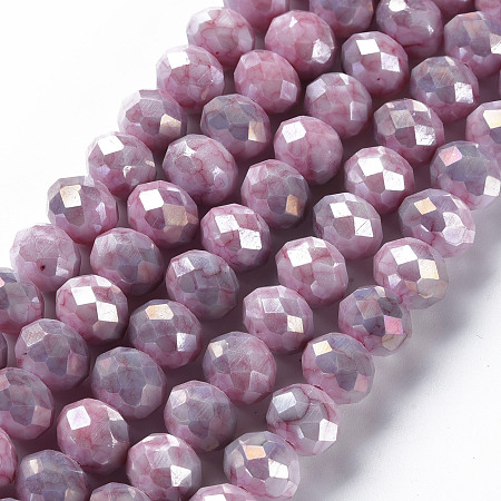 Arricraft Opaque Baking Painted Glass Beads Strands, Faceted, Flat Round, 10x8mm, Hole: 1.5mm, about 66pcs/strand, 21.06 inch~21.26 inch(53.5~54cm)