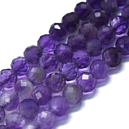 Natural Amethyst Beads Strands, Faceted, Round, 6mm, Hole: 0.8mm, about 62~67pcs/strand, 15.16~15.55 inch(38.5~39.5cm)