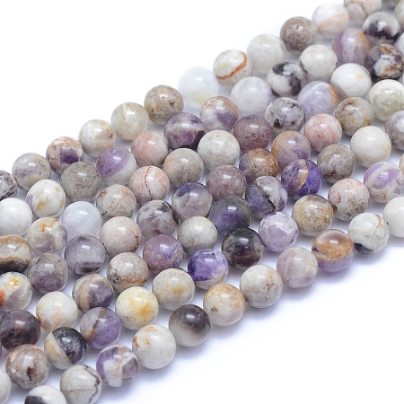 Honeyhandy Natural Chevron Amethyst Beads Strands, Round, 6~6.5mm, Hole: 0.8mm, about 66pcs/strand, 15.35 inch(39cm)