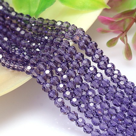 Arricraft Imitation Austrian Crystal Bead Strands, Grade AAA, Faceted Round, Medium Purple, 8mm, Hole: 0.9~1mm, about 50pcs/strand, 15.7 inch