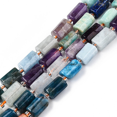 Honeyhandy Natural Mixed Gemstone Beads Strands, with Seed Beads, Natural Citrine & Lapis Lazuli & Amazonite & Amethyst & Aquamarine & Botswana Agate, Faceted, Column, 8.5~12x5.5~7.5x4.5~7mm, Hole: 1.2mm, about 15~16pcs/strand, 7.09 inch~7.68 inch(18~19.5cm)
