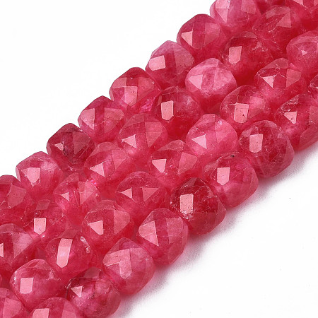 Natural Quartz Beads Strands, Dyed, Faceted, Cube, Cerise, 5.5x6x6mm, Hole: 1mm, about 61~62pcs/srand, 12.99 inch~13.19 inch(33cm~33.5cm)