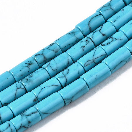 ARRICRAFT Synthetic Turquoise Beads Strands, Dyed, Column, Sky Blue, 5~6x3mm, Hole: 0.8mm, about 62~63pcs/strand, 15.35~15.75 inches(39~40cm)