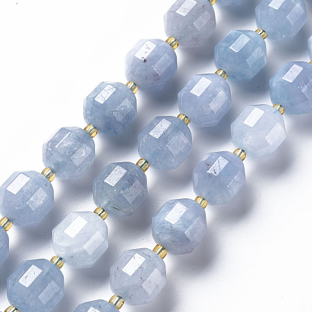 Honeyhandy Natural Dolomite Beads Strands, Dyed, Faceted, with Seed Beads, Double Terminated Point Prism Beads, Bicone, Light Blue, 11~12x10~11.5mm, Hole: 1.5mm, about 27~28pcs/strand, 14.57 inch~15.16 inch(37cm~38.5cm)