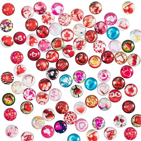 PH PandaHall 140pcs 70 Styles Heart Pattern Glass Cabochons 12mm Half Round Dome Cabochons Mosaic Printed Picture Tile for Valentine's Day Thanksgiving Day Necklace Jewelry Making