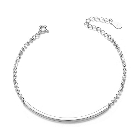 Honeyhandy SHEGRACE Gorgeous Rhodium Plated 925 Sterling Silver Bracelet, with Tube Bead, Platinum, 165mm