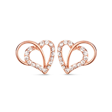 SHEGRACE Cute Design Real 18K Gold Plated 925 Sterling Silver Stud Earrings, with Micro Pave AAA Cubic Zirconia Heart, Rose Gold, 12x15mm, Pin: 0.7mm
