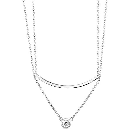 SHEGRACE 925 Sterling Silver Tiered Necklaces, with Micro Pave AAA Cubic Zircon Pendant, Platinum, 13.3 inch(34cm)