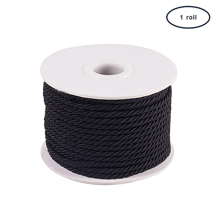 PandaHall Elite 3mm/ 21 Yards Twisted Cord Rope Nylon Twisted Cord Trim Thread String (20m, Black)