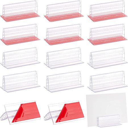 NBEADS 15 Pcs Clear Self-Adhesive Business Card Holder, Plastic Clip Holder Clear Sign Poster Menu Display Holder Business Card Holder Stand for Tables Hotel Conference, W.L.H:1.65x3.1x1.2