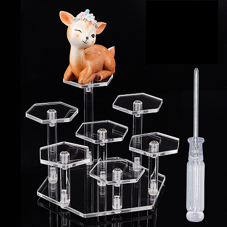 PandaHall Elite Display Stand for Figures, Clear Acrylic Display Risers Display Shelves 7-Tier Hexagon Base Acrylic Stand for Collectibles Perfume Jewellery Cosmetics Wedding Party Decoration